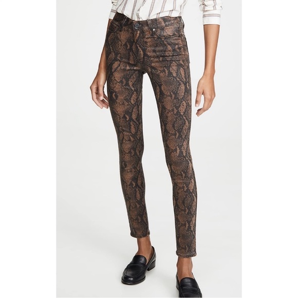 NWT PAIGE Hoxton Jeans Ultra Skinny Coated Snake Black Brown Size 26 - Picture 2 of 16